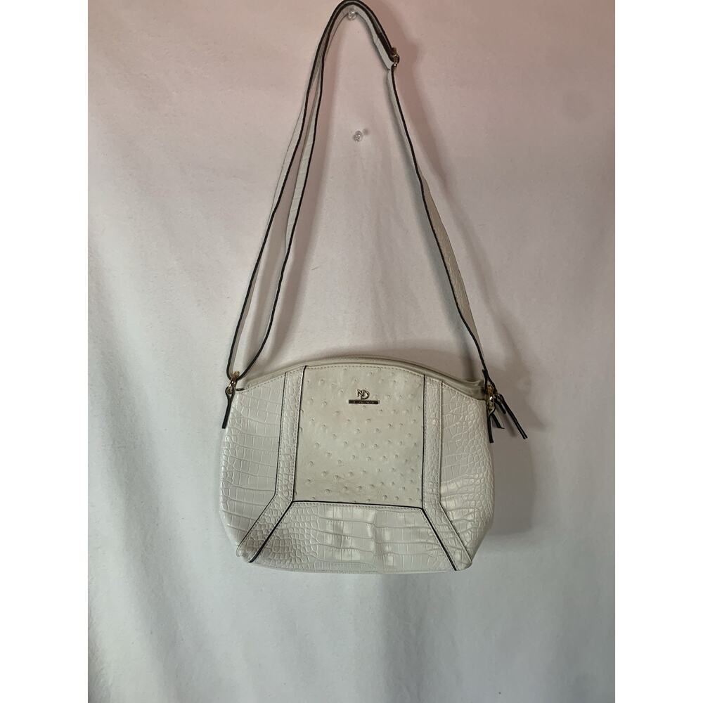 New Directions Faux Croc Double Crossbody Purse Handbag Off-White Pre-owned